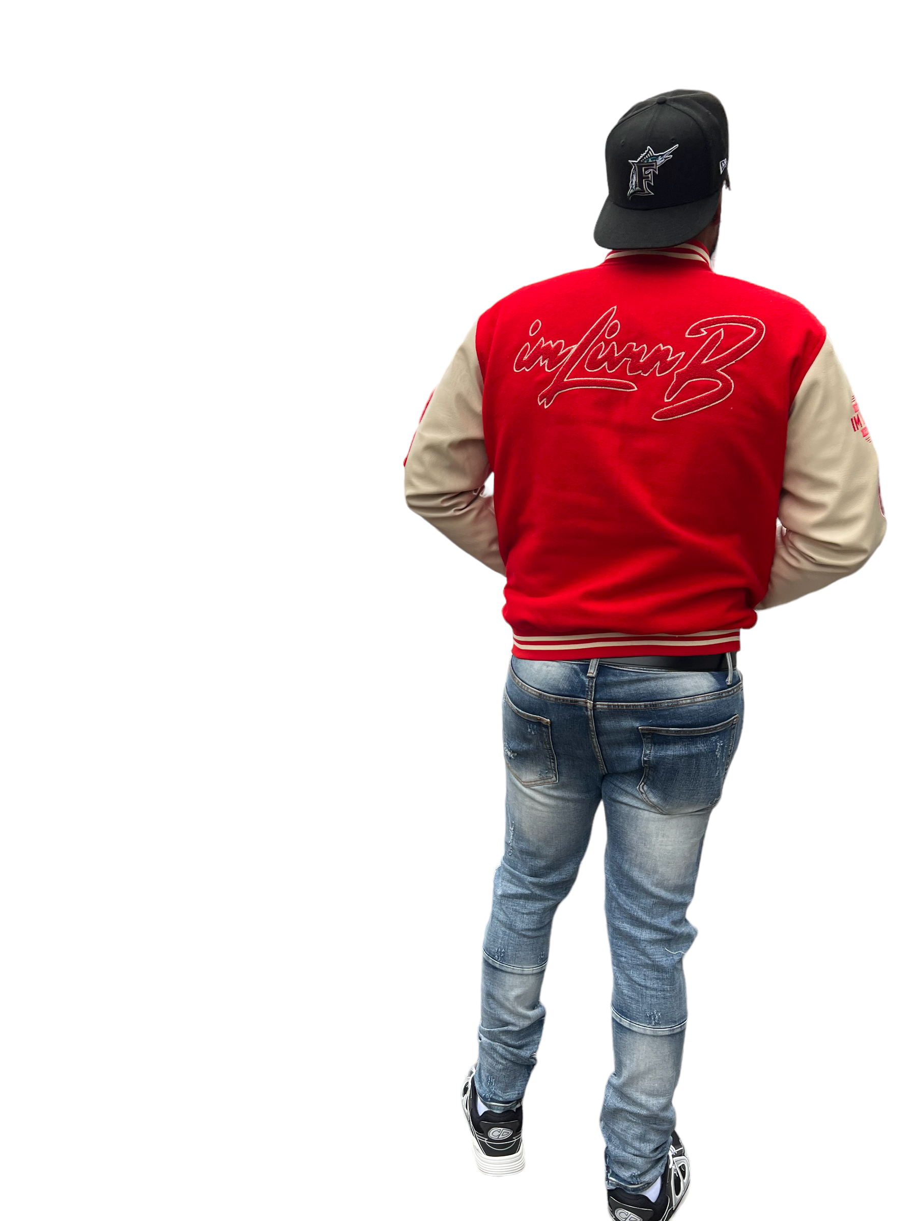 Product of the Streets LEATHER SLEEVES Varsity Jacket (Red/Tan